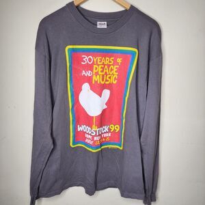 Vintage 1999 Woodstock Long Sleeve Shirt Faded Black Anvil USA Full Band List XL